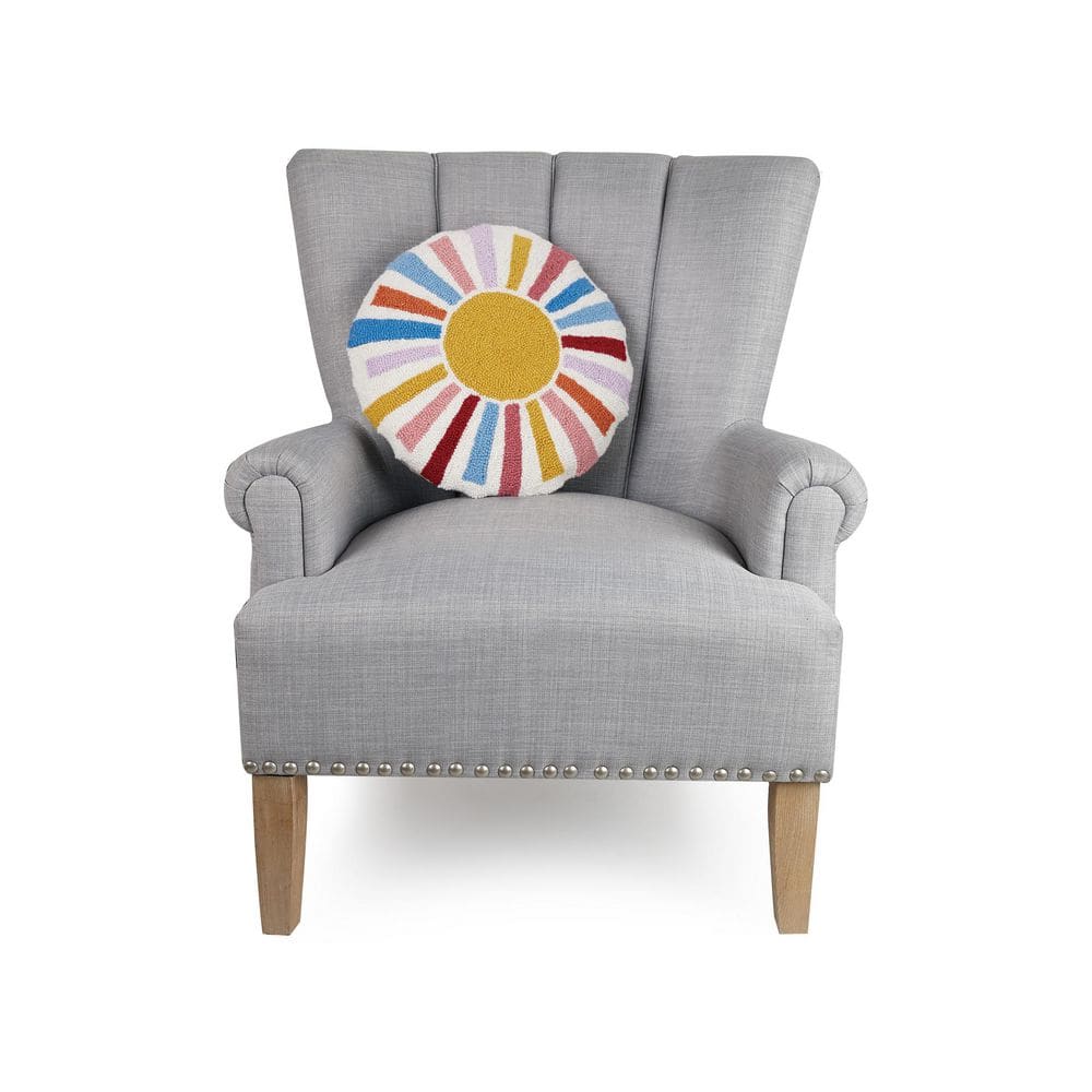 Round Multicolor Wool Rainbow Sun Throw Pillow