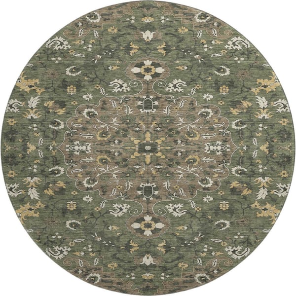 Mayfield Premium Machine Washable Abstract AMF2463 Brown 8 ft. x 8 ft. Round Rug