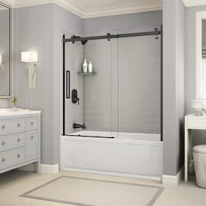 Utile Metro 32 in. x 60 in. x 81 in. Bath and Shower Combo in Soft Grey with New Town Left Drain, Halo Door Matte Black