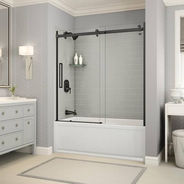 MAAX Utile Metro 32 in. x 60 in. x 81 in. Bath and Shower Combo in Thunder  Grey, New Town Right Drain, Halo Door Matte Black 106913-301-019-107 - The  Home Depot