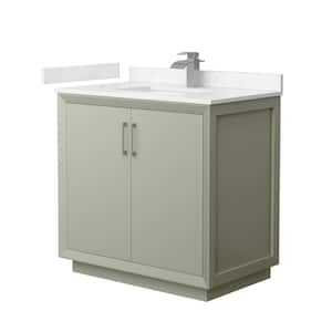Strada 36 in. W x 22 in. D x 35 in. H Single Bath Vanity in Light Green with Carrara Cultured Marble Top