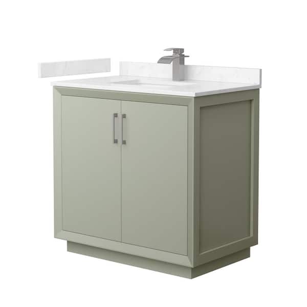 Wyndham Collection Strada 36 in. W x 22 in. D x 35 in. H Single Bath Vanity in Light Green with Carrara Cultured Marble Top
