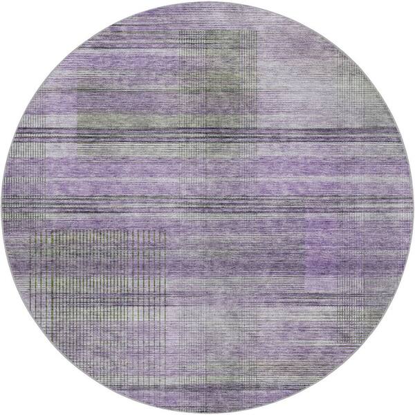 Dream Shag Premium Machine Washable Abstract ADS819 Purple 8 ft. x 8 ft. Round Rug