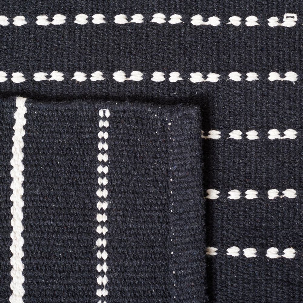 Nomadic Charm Handwoven Black Stripe Cotton Area Rug 8' x 10'