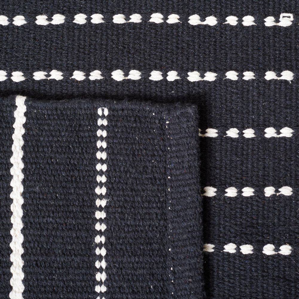 Handmade Black and White Cotton Stripe 9' x 12' Flat Woven Rug