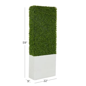 59 in. H Tall Boxwood Hedge Topiary with Realistic Leaves and White Fiberglass Planter Box