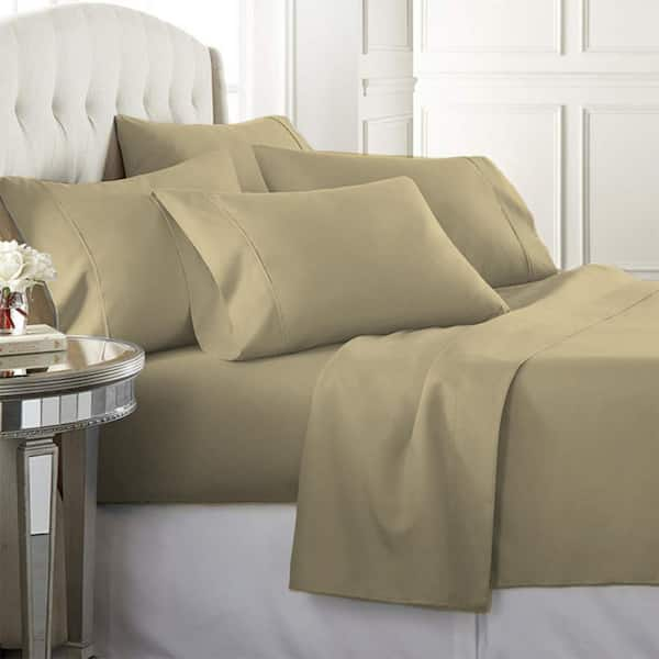 Luxury Home 6-Piece Bed Sheets Set: Queen/Khaki