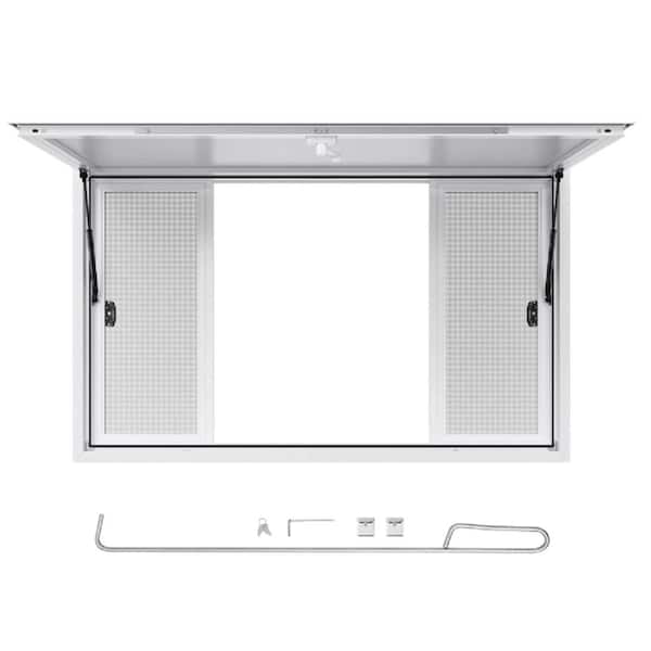 60x36 in Aluminum Concession Window for Food Truck, 4 Sliding Panels, Awning Door, Drag Hook, Up to 85°