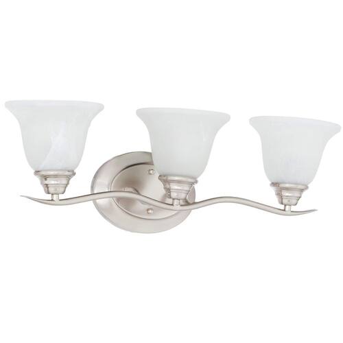 Trinidad 3-Light Indoor Brushed Nickel Bath or Vanity Wall Mount with Alabaster Glass Bell Shades Lighting