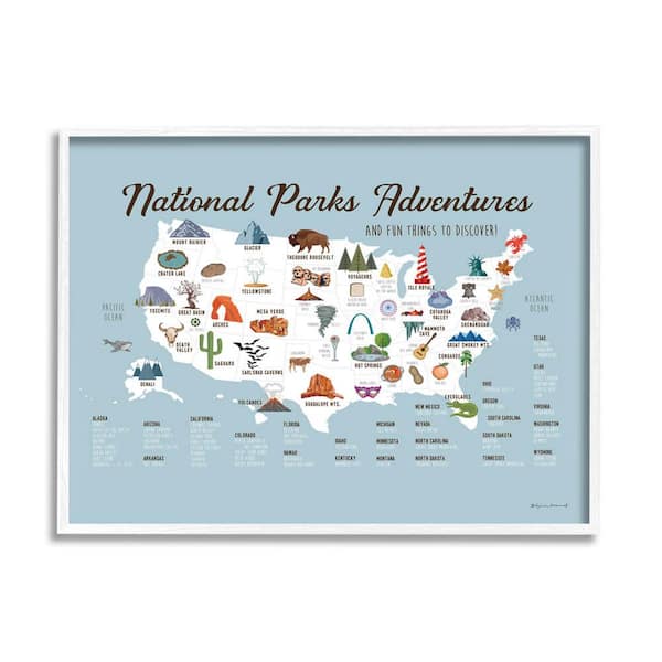 The Stupell Home Decor Collection National Parks Adventures USA Map Design by Stephanie Workman Marrott Framed Animal Art Print 14 in. x 11 in.