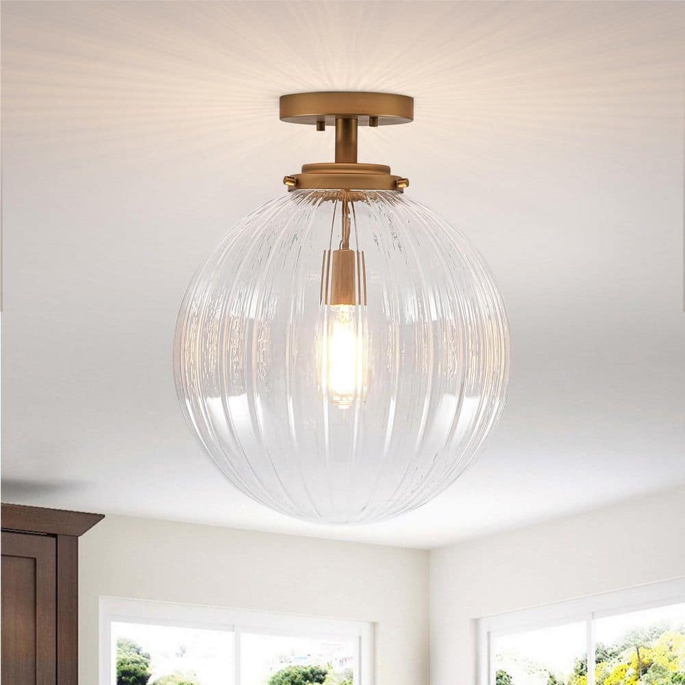 Y'INSP Aura 15 in. 1-Light Brushed Gold Semi-Flush Mount