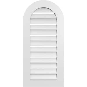 20 in. x 42 in. Round Top White PVC Paintable Gable Louver Vent Functional