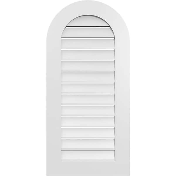 Ekena Millwork 20 in. x 42 in. Round Top White PVC Paintable Gable Louver Vent Functional