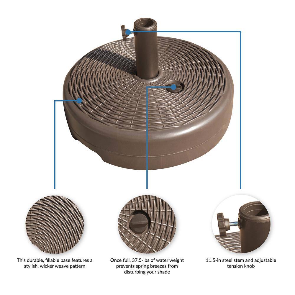 Brown Wicker Weave Fillable Patio Umbrella Base with Steel Support