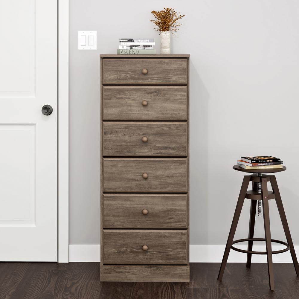 Astrid Drifted Gray Tall 6-Drawer Dresser with Acrylic Knobs