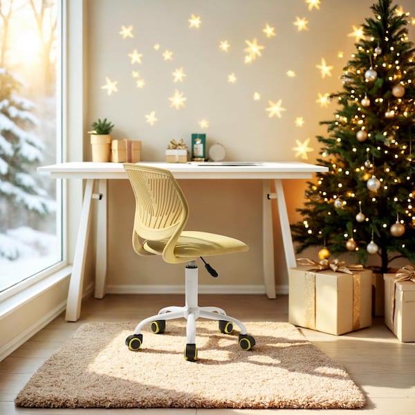 Homy Casa CARNAT Kid's Student Swivel Task Chair Ergonomic Adjustable Height Writing Chair in Yellow with Breathable Back Support