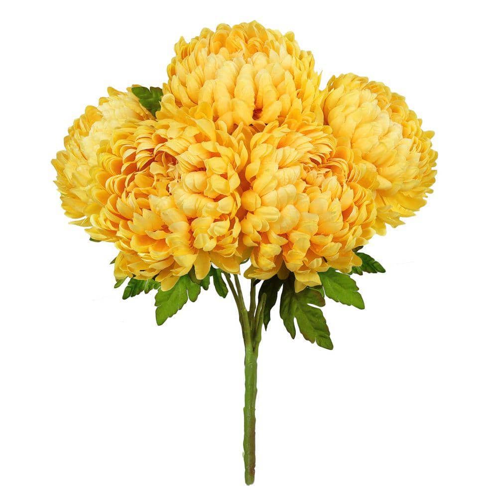 LIVING LUXURY 18 in. Deluxe Yellow Artificial Chrysanthemum Flower