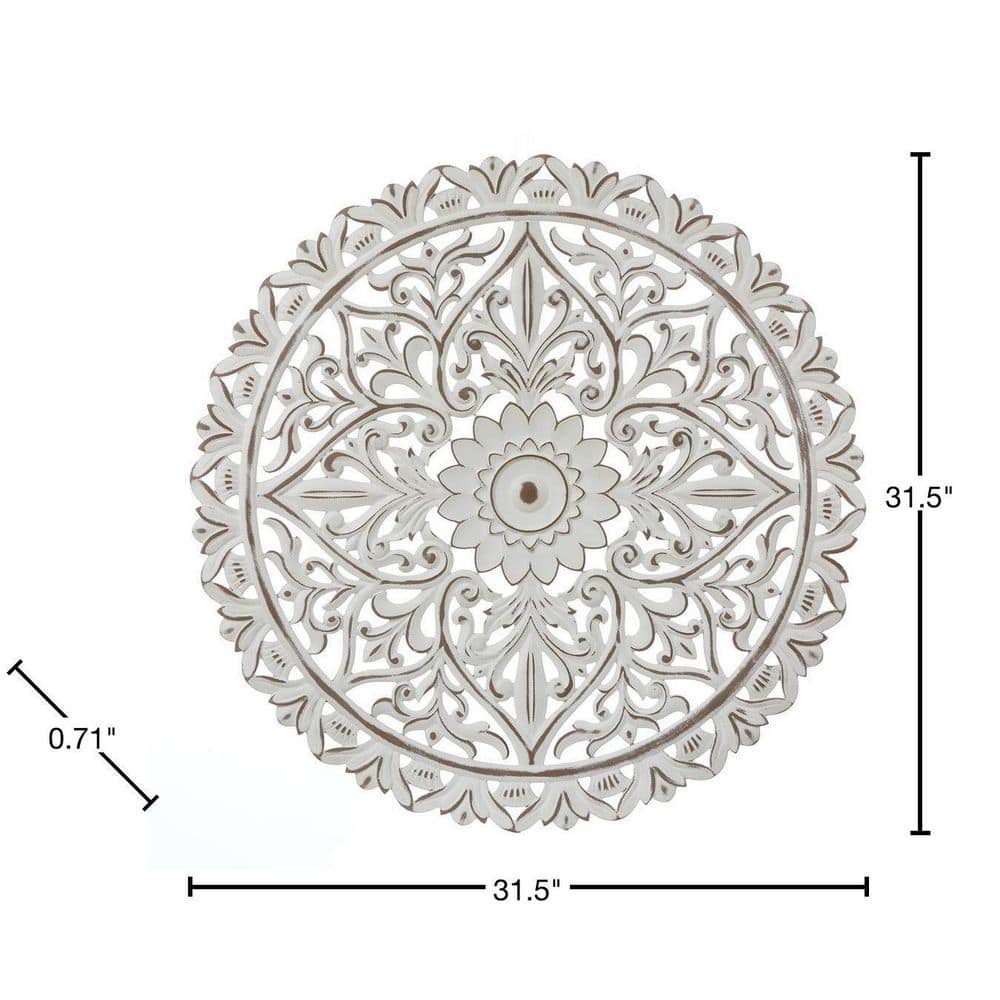 Distressed White and Brown Wood Floral Mandala Wall Art