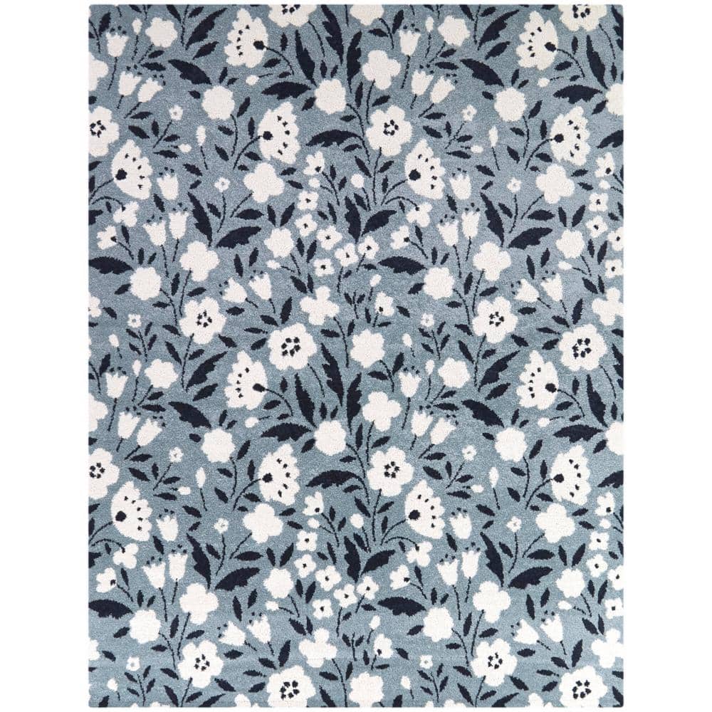 Kelsey Blue Floral Pattern Synthetic Kids Area Rug 5' x 7'