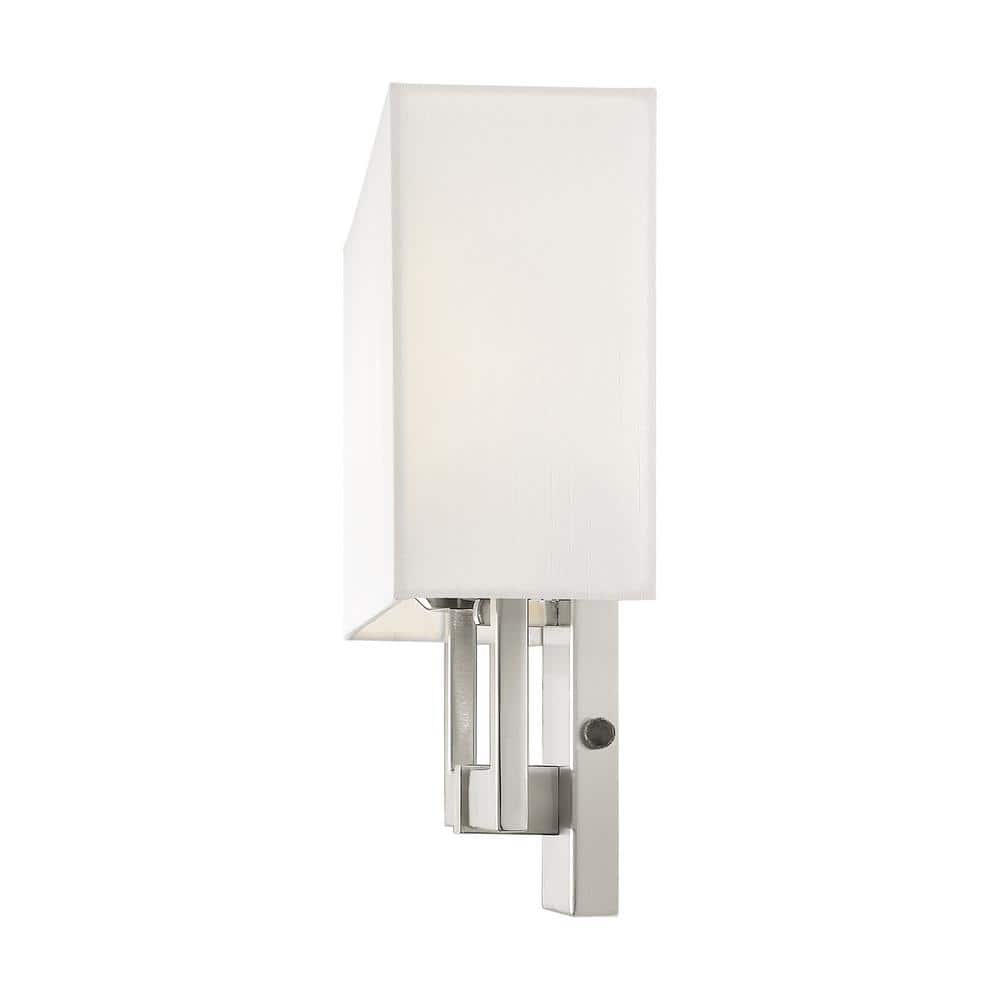 Brushed Nickel 3-Light Sconce with Off-White Fabric Shade