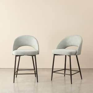 Modern Counter Stool with Brown Metal Tapered Legs - Grey Fabric and Leatherette (Set of 2 ) Seat Height (23.75 in.)