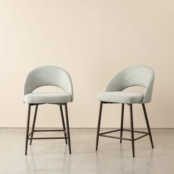 Glitzhome Modern Counter Stool with Brown Metal Tapered Legs - Grey Fabric and Leatherette (Set of 2 ) Seat Height (23.75 in.)