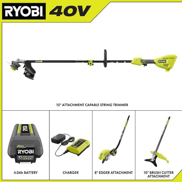 40V 15 in Expand-It Cordless Capable String Trimmer, Edger and Brush-Cutter Attachments with 4.0 Ah Battery & Charger
