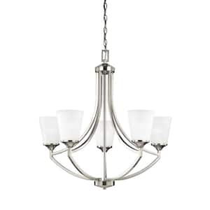 Hanford 5-Light Brushed Nickel Traditional Transitional Single Tier Hanging Empire Chandelier