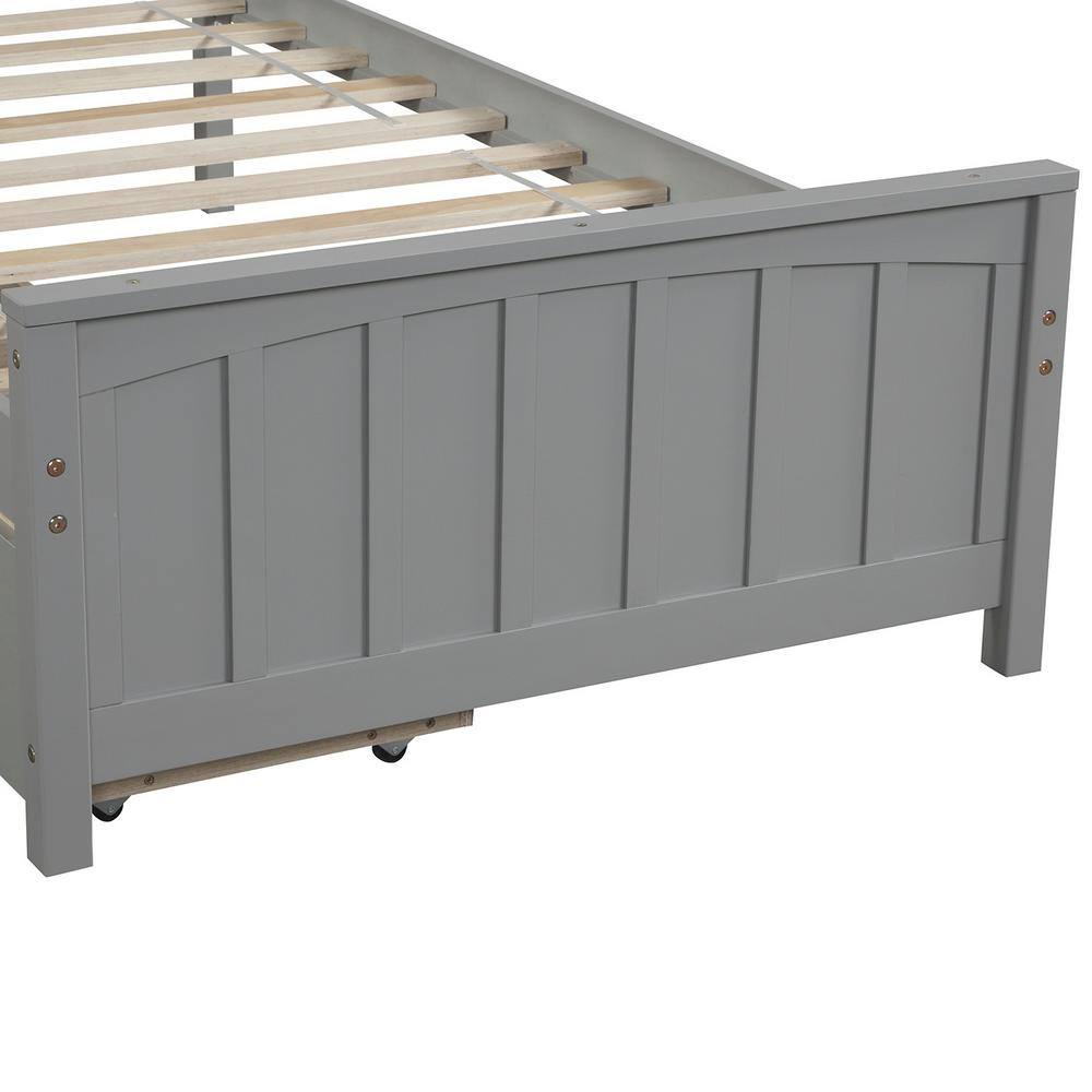 White Wood Frame Twin Size Platform Bed with 2 Storage Drawers - thumbnail 4