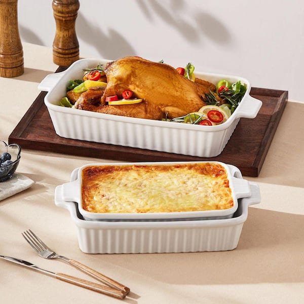 MALACASA 3-Piece White Rectangular Porcelain Baking Dish Set with
