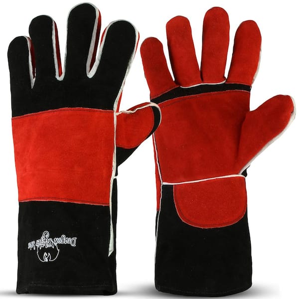 Dragon Slayer 14 in. Red and Black Heat Repellent up to 932 F Premium Leather Welding Glove with Kevlar Stitching