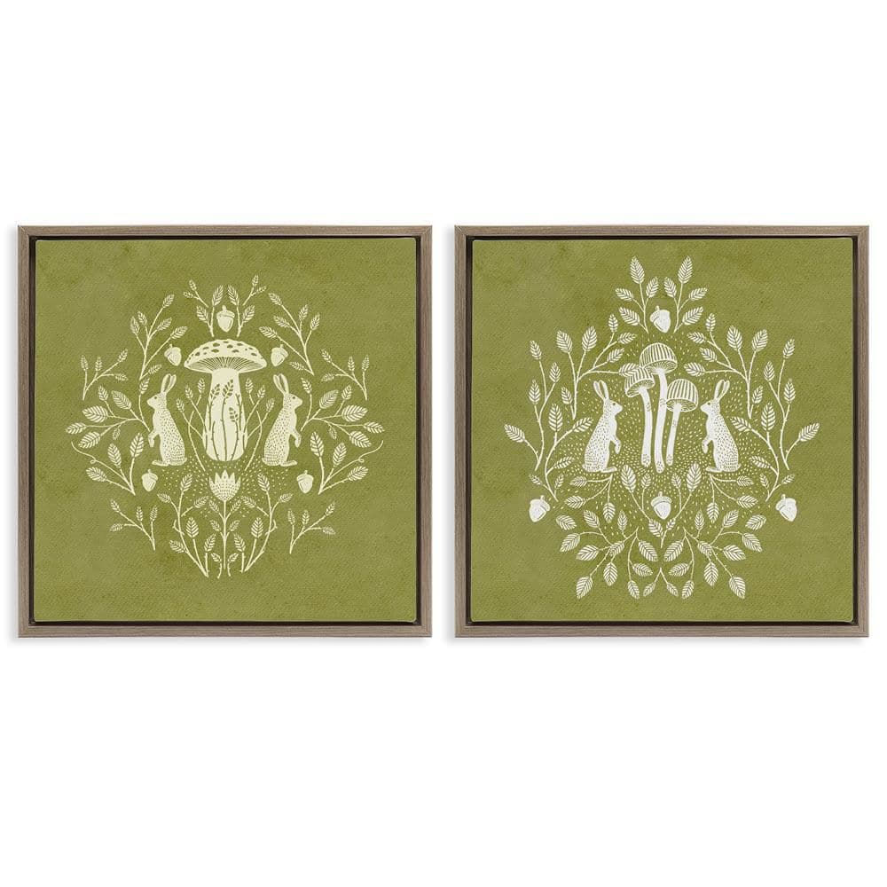 Boho Bunnies and Mushrooms by Katie O'Shea 2-Pieces Brown Floater Frame Animal Graphic Art Print 18 in. x 18 in. price history on PriceWatchPro