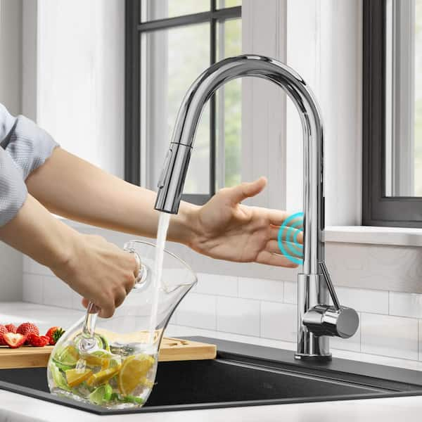 Oletto Single Handle Touch Pull Down Sprayer Kitchen Faucet in Polished Chrome