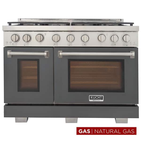 Professional 48 in. 6.7 cu. ft.Double Oven Gas Range 7 Burners Freestanding Natural Gas Range in Grey
