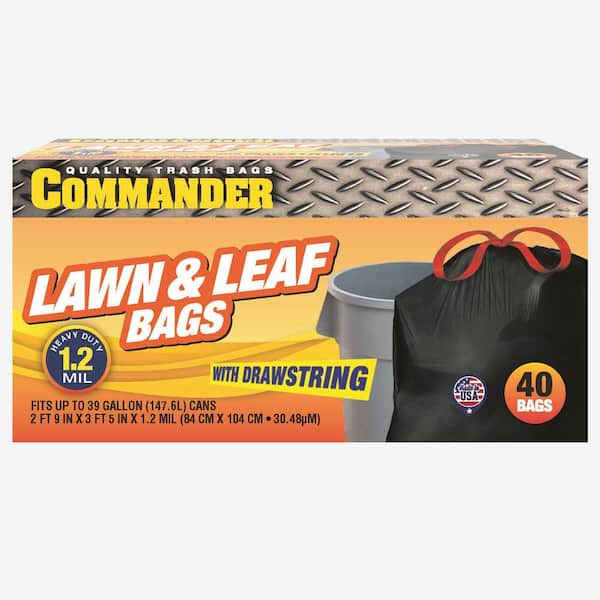 Commander 39 gal. Black Drawstring Lawn & Leaf Trash Bags 33 in. x 41 in. (40-Count)