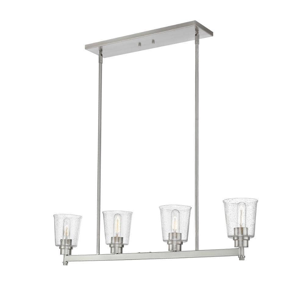 Bohin 4-Light Brushed Nickel Shaded Island Pendant Light with Clear Seedy G