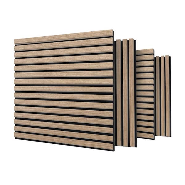 0.83in.x23.62in.x23.62in. Light Walnut Brown Natural Wood Veneer Surface Sound Absorb Panel, MDF Decorative Wall 4-Pack