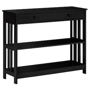 Modern 39.25 in. Black Rectangle Wood Console Table with Shelves