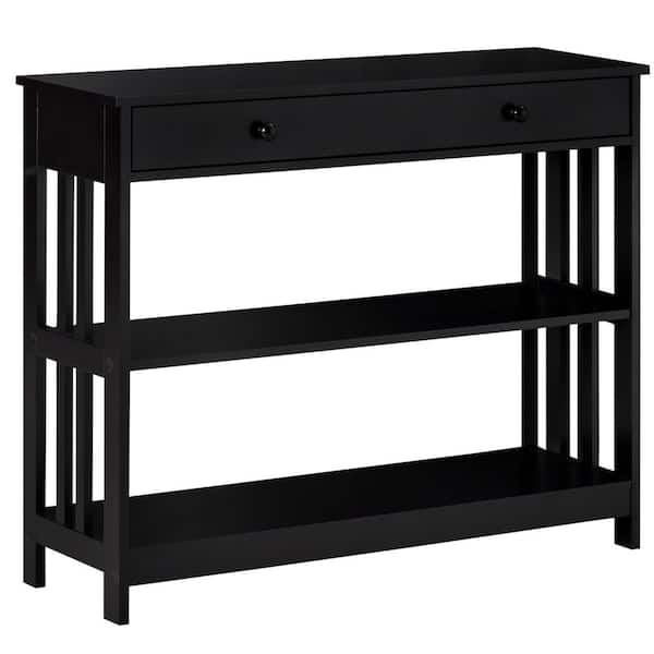HOMCOM Modern 39.25 in. Black Rectangle Wood Console Table with Shelves ...