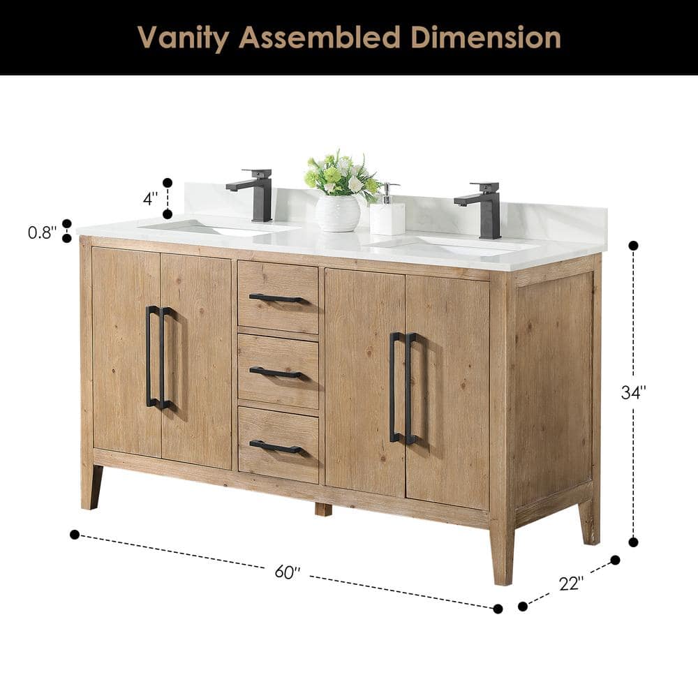 Weathered Fir Double Sink Freestanding Vanity with Quartz Top