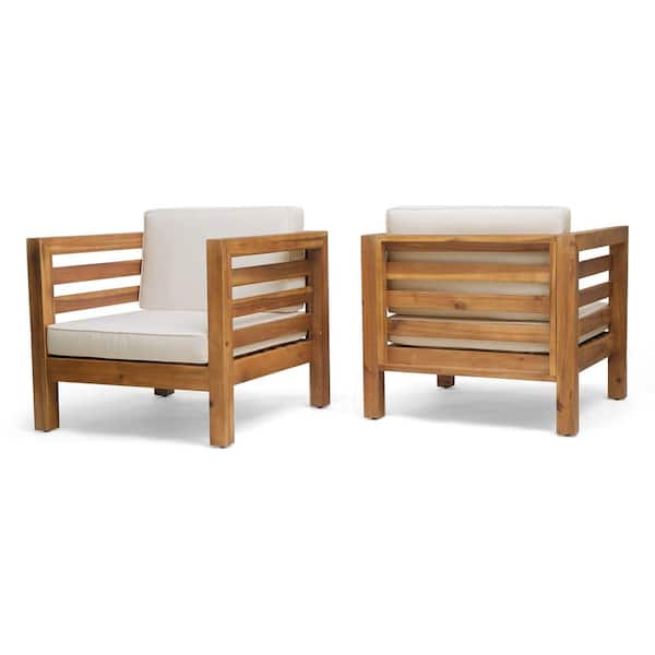 Noble House Oana Teak Brown Removable Cushions Wood Outdoor Patio Lounge Chair with Dark Grey Cushions (2-Pack)