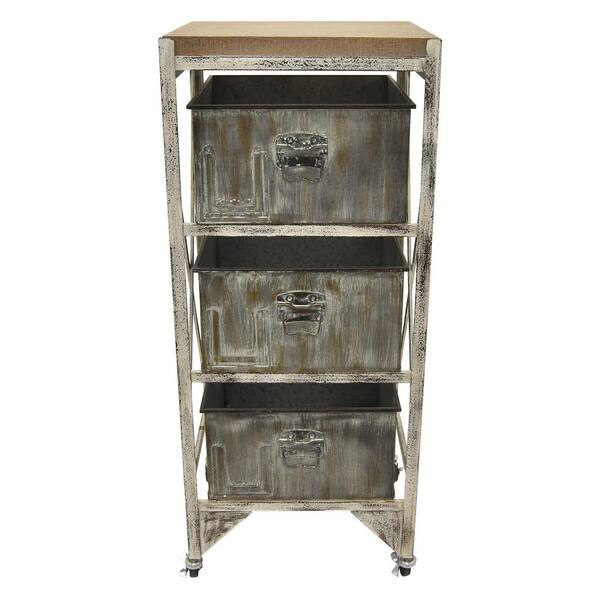 THREE HANDS 15.5 in. x 13.75 in. x 37.5 in. Metal Wood Cabinet in Gray