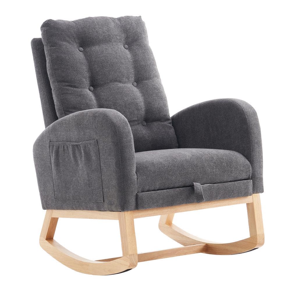 Gray Nursery Rocking Chair with Footrest High Back Upholstered Glider Chair