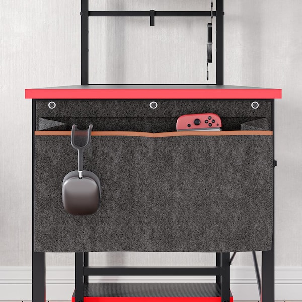 Bestier Gaming Desk with LED Lights, Computer Desk with 4 Tiers Reversible  Shelves, 51.3 Inch Gamer Desk with Side Storage Bag, Hooks and Height