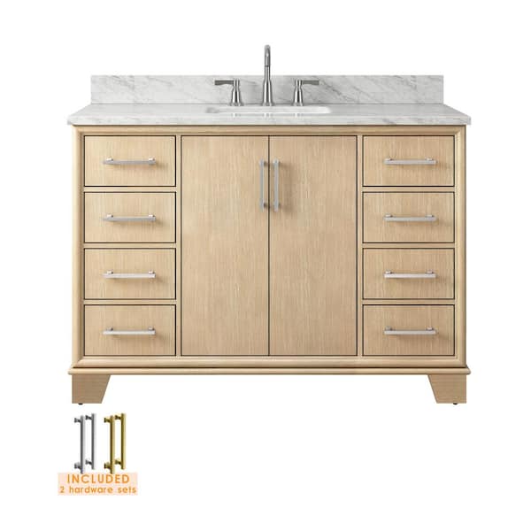 Nanterre 49 in. Single Sink Desert Birch Bath Vanity with White Natural Carrara Marble Top (Assembled)