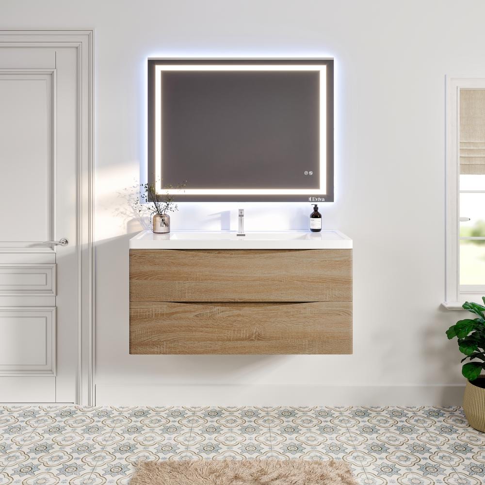 Eviva Smiley 48 in. W x 19 in. D x 33.5 in. H Freestanding Bath Vanity in Rosewood with White Porcelain Top