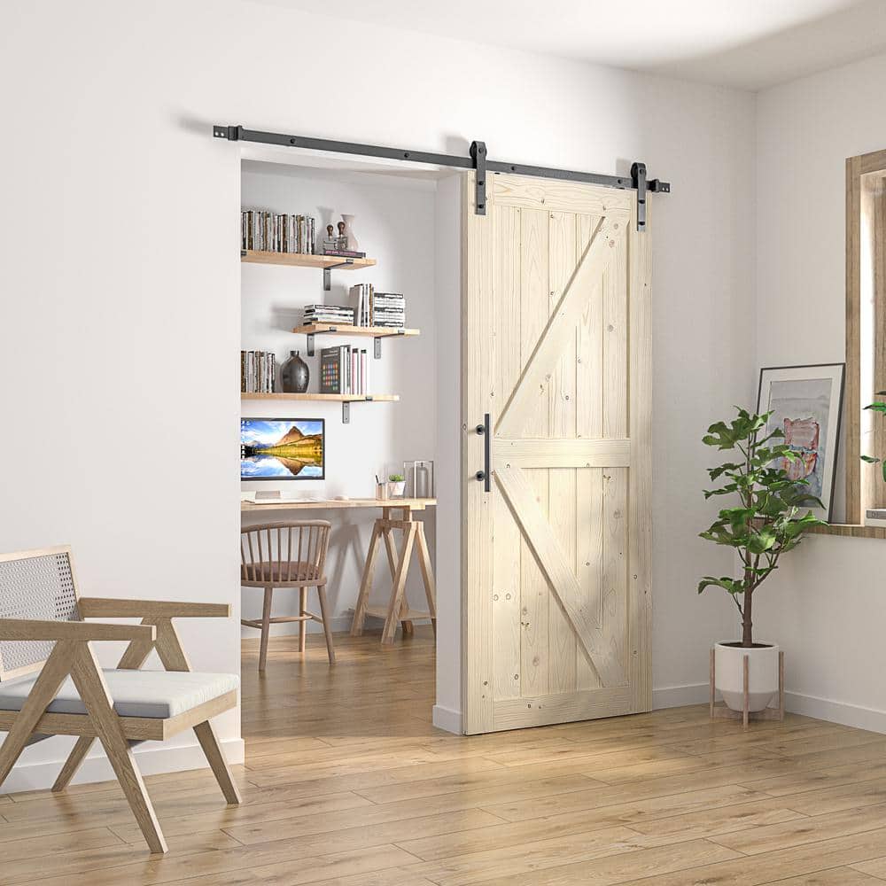 Knotty Wood 48" x 84" Unfinished Sliding Barn Door with Hardware Kit