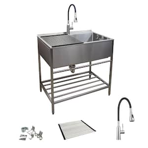 36 in. x 22 in. x 34 in. Stainless Steel Apron-Front Freestanding Utility/Laundry Sink with Wash Stand in Brushed Satin