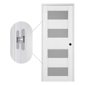 Della 24" x 80" Left-Hand 4-Lite Frosted Glass Bianco Noble Composite Single Prehung Interior Door with Concealed Hinges