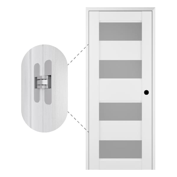 Belldinni Della 24" x 80" Left-Hand 4-Lite Frosted Glass Bianco Noble Composite Single Prehung Interior Door with Concealed Hinges